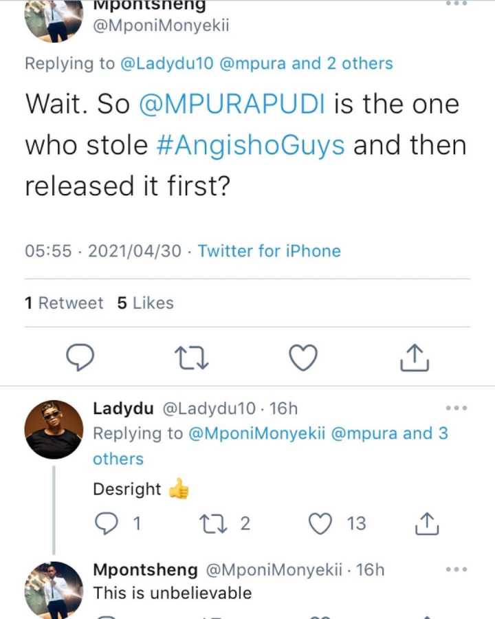 Dj Lady Du Calls Out Mpura For Stealing Angisho Guys Before Cassper Nyovest Release 3