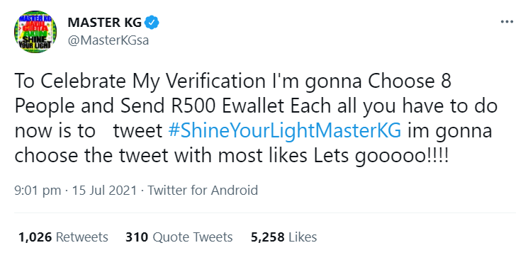 Master Kg Celebrates Twitter Verification By Giving Out Ewallets 2