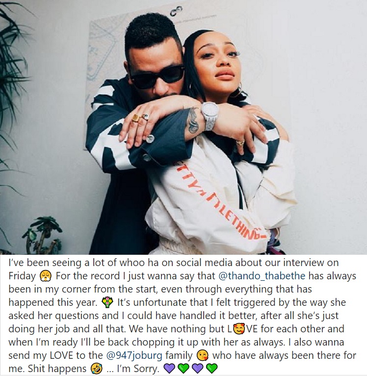 Aka Apologetic After Flaring Up During 947 Interview With Thando Thabethe 2