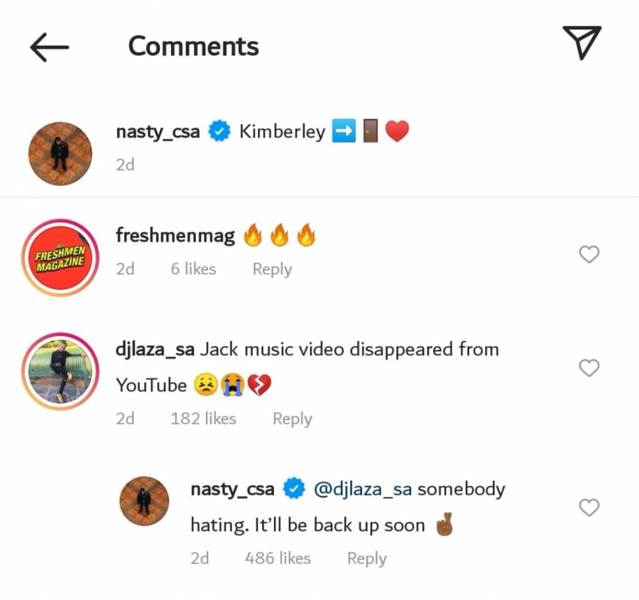 Nasty C Reacts As &Quot;Jack&Quot; Music Video Disappears From Youtube 2
