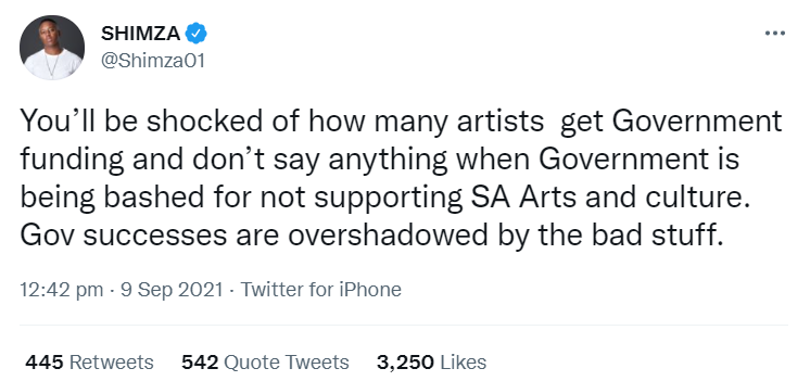 Shimza Call Out Artists For Taking Government Fund But Refuse To Support 2
