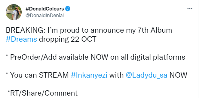 Donald Announces Release Date Of His Album, 'Dreams' 2