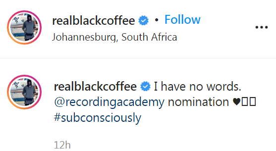 Black Coffee Nominated For The 64Th Grammy Awards 3