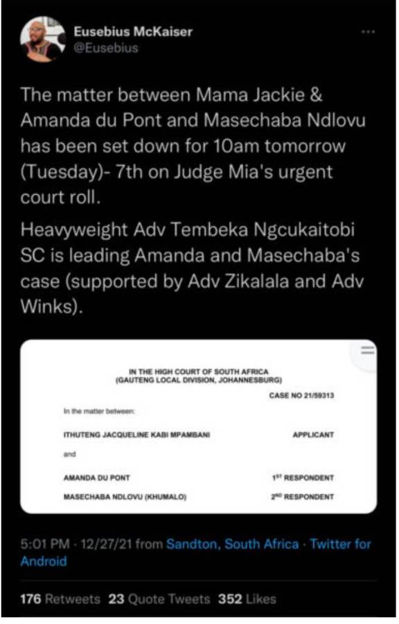 Amanda Du-Pont &Amp; Masechaba Decline To Apologize To Jub Jub'S Mama Jackie, File Affidavits 2