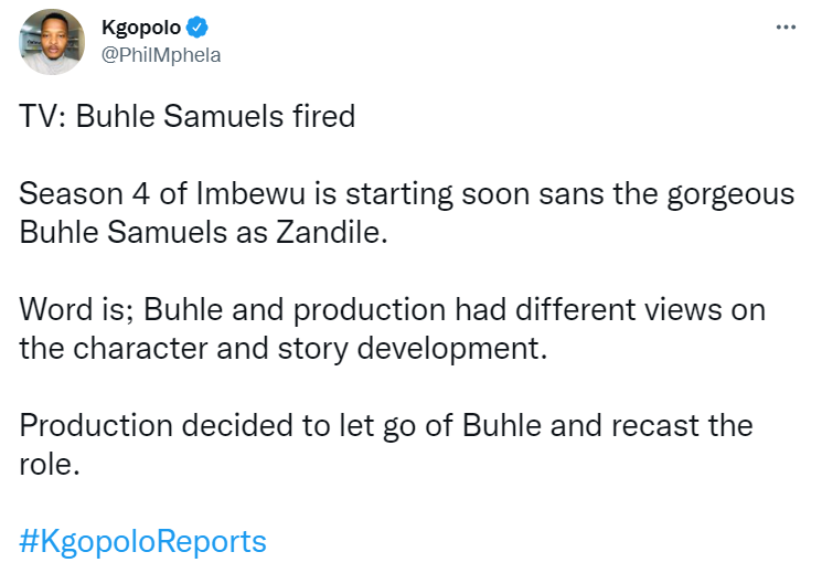 Buhle Samuels Exits &Quot;Imbewu: The Seed&Quot; 2