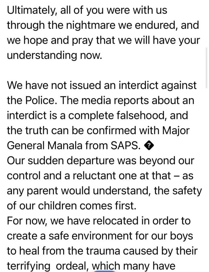 Statement: Moti Family Confirms Leaving South Africa, Denies Interdict On The Police 3