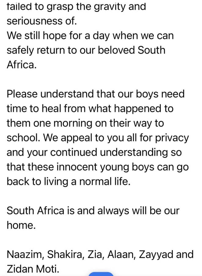 Statement: Moti Family Confirms Leaving South Africa, Denies Interdict On The Police 4