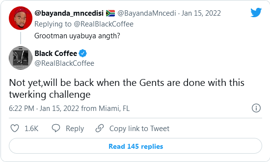 Black Coffee Unimpressed With #Umlandochallenge 2