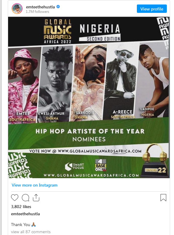 A-Reece &Amp; Emtee Snap Global Music Awards Africa Nominations 2