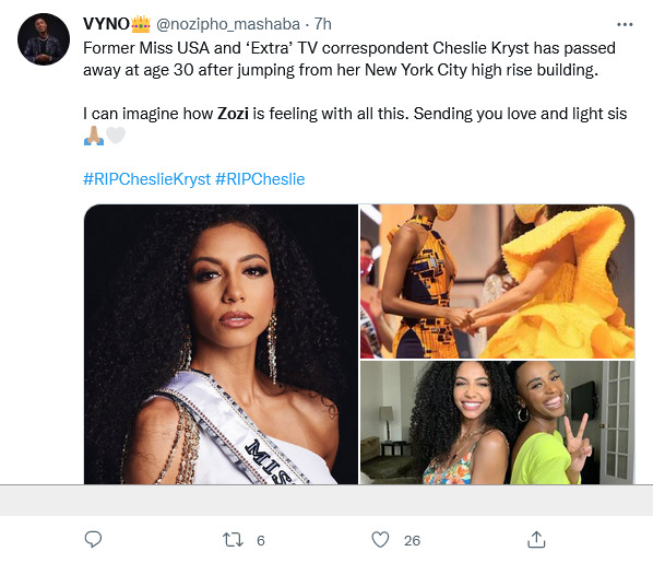 Here Is Why Zozibini Tunzi Is Trending After Announcement Of Cheslie Kryst'S Death 4
