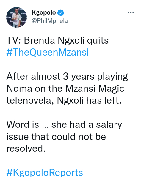 Brenda Ngxoli Walks Away From Mzansi Magic'S &Quot;The Queen&Quot; 2