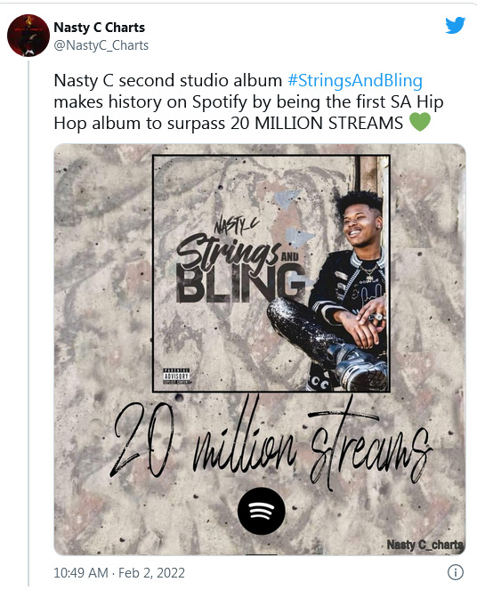 Nasty C Records Career Milestone With &Quot;Strings And Blings&Quot; Album 2