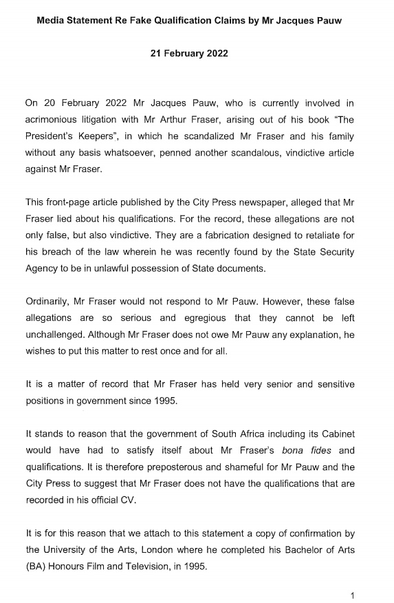 Arthur Fraser Dismisses &Quot;Egregious&Quot; Claims By Jacques Paw Of City Press, Demands Apology 3