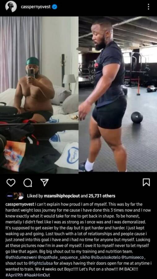Pic: Cassper Nyovest'S Remarkable Transformation Ahead Of Boxing Match With Naakmusiq 2