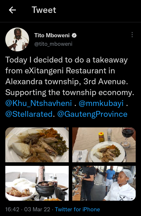 Tito Mboweni Promotes Township Business, While He Enjoys Tasty Meals At Extangeni 2