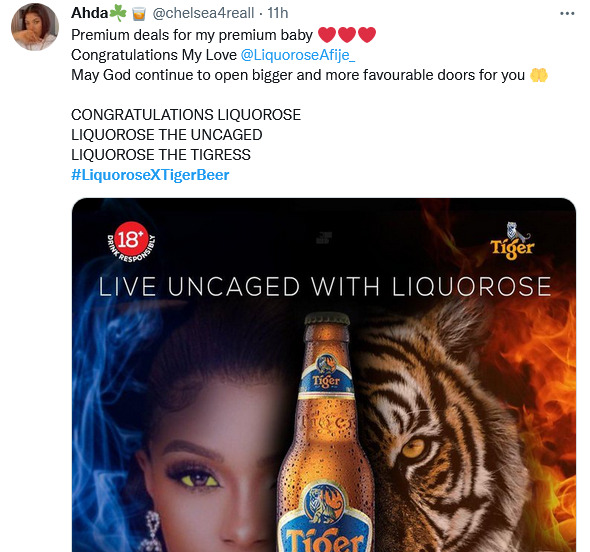 &Quot;Congratulations Liquorose&Quot; - Fans Celebrate Former Bbnaija Housemate As She Becomes First Female Brand Ambassador For Tiger Beer 2