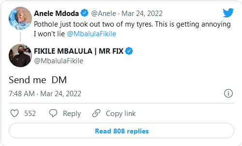 Anele Mdoda Cries Out To Fikile Mbalula As Potholes Destroy Her Tyres, Minister Roasted For Quick Response 8