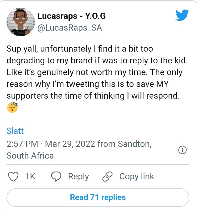 Lucasraps Reacts To Ghost Hlubi'S 'Big Time Sh'Lappa' Diss Track 2