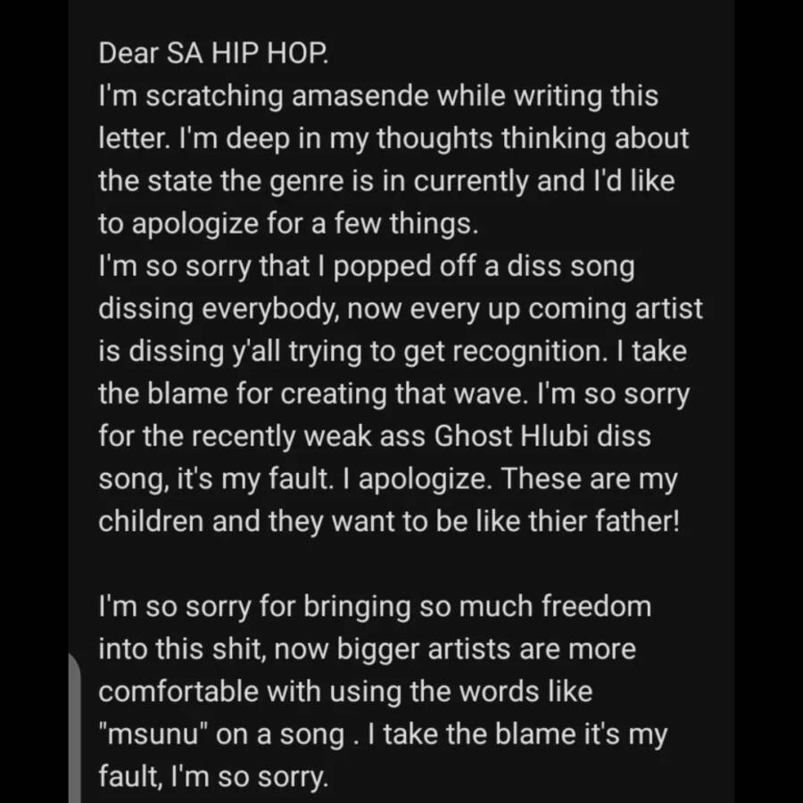 Big Xhosa Trolls Sa Hip Hop With Apology Letter 2