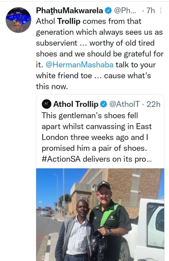 Mixed Reactions As Action Sa'S Trollip Donates Shoes Shoes To Black Man &Amp; Shares Pictures 6