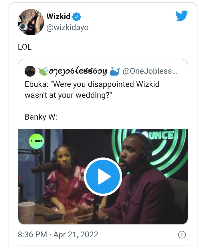 Lol: Wizkid Reacts To Banky W'S Wedding Absence Statement 2