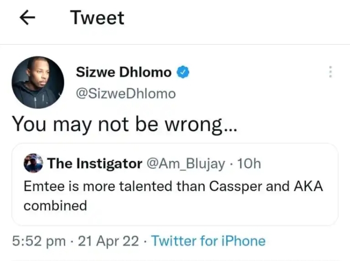 Sizwe Dhlomo Believes Emtee Is Better Than Aka And Cassper Combined 2