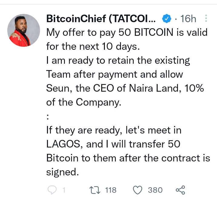 Investor Offers To Buy Nairaland For 50 Bitcoin 3