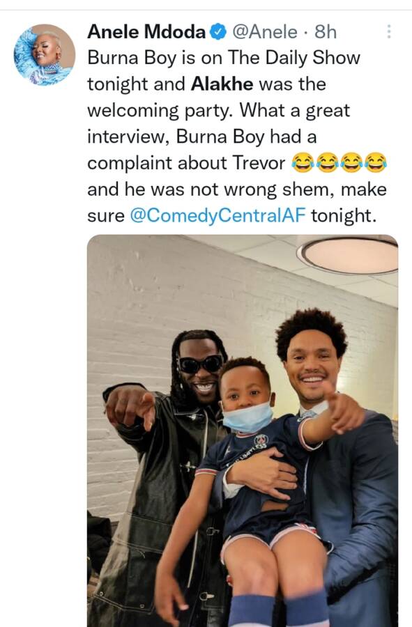 Anele Mdoda'S Son Alakhe Trends After Appearance On Trevor Noah'S Show Ft. Burna Boy 6
