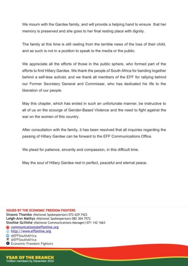 Eff Issues Statement As Hillary Gardee Is Found Dead 3