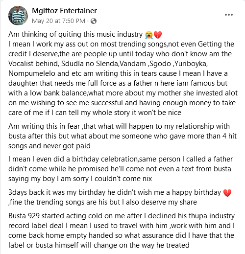 Busta 929 Rubbishes Claims Of Exploiting Mgiftoz Entertainer, Asks For Public Apology 2