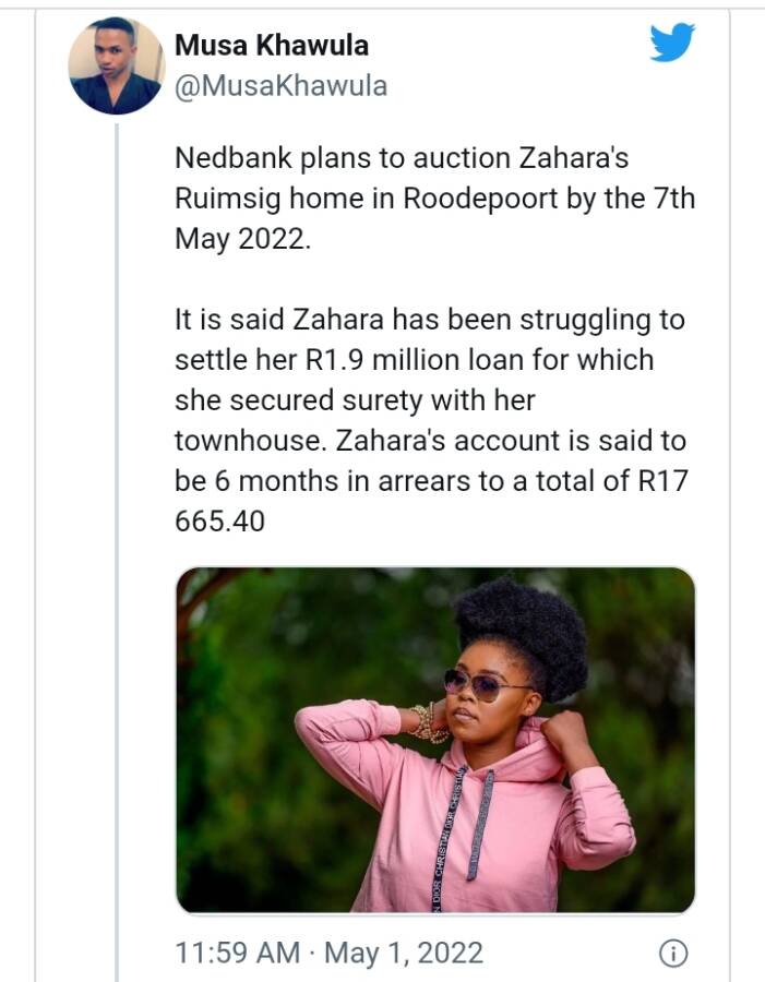 Nedbank Reportedly Set To Auction Zahara'S Home Over Unpaid Loan 2