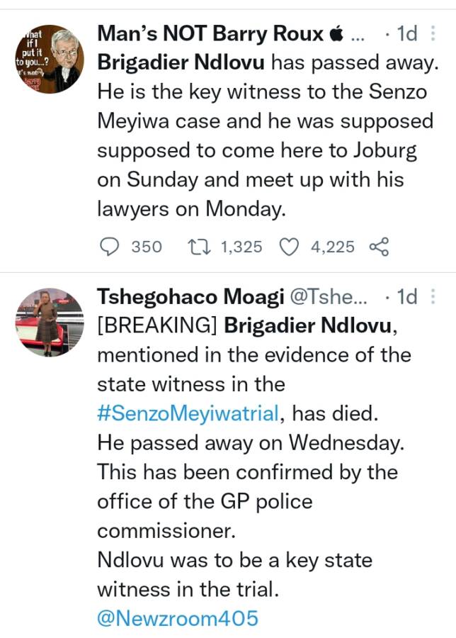 Brigadier Ndlovu, Key Witness In Senzo Meyiwa Case, Declared Dead 4