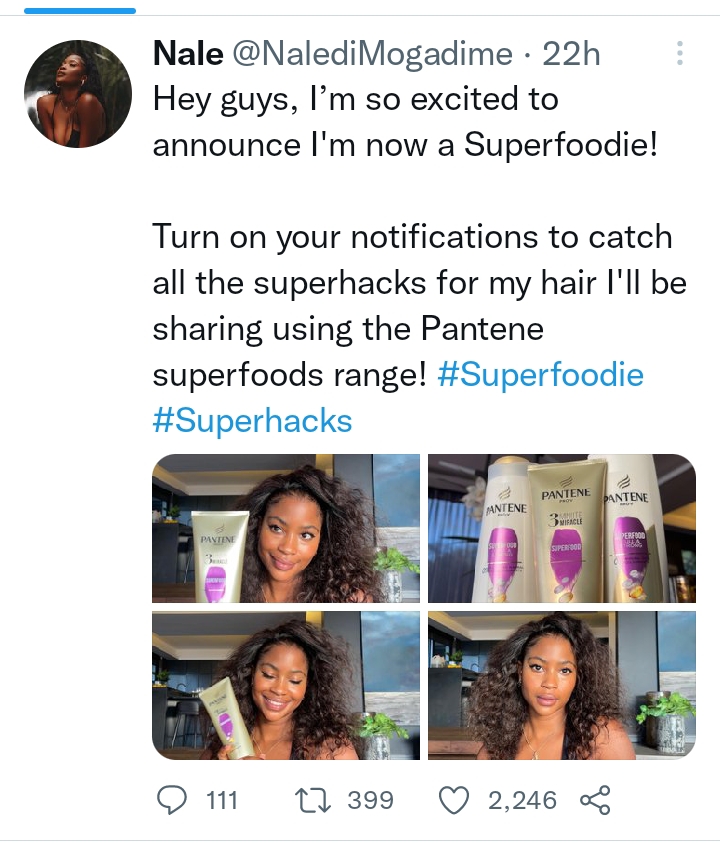 Congratulations Nale: Fans Celebrate Ex Bbmzansi Star On Securing Endorsement Deal With Pantene Superfood 2