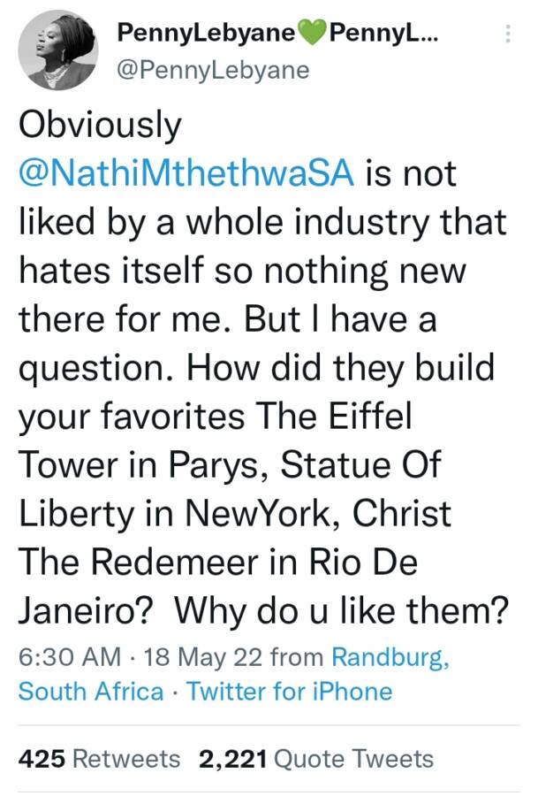 Penny Lebyane Criticised For Comparing Nathi Mthethwa'S Monument Flag To The Eiffel Tower, Statue Of Liberty 2