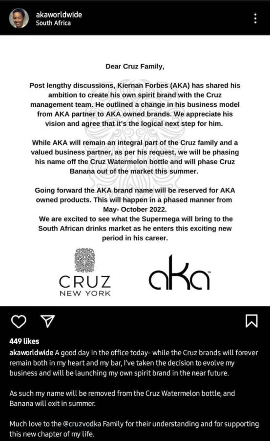 Aka Ditches Cruz Vodka, To Launch Own Alcohol Brand Soon 2