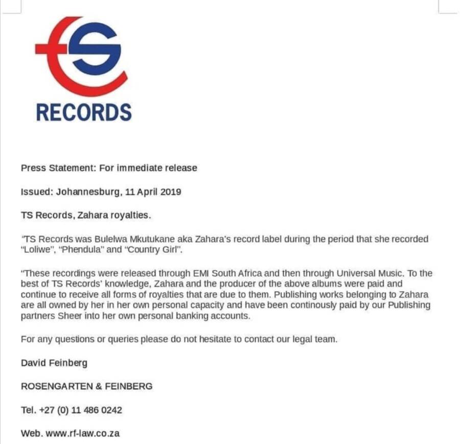 Ts Records / Dj Sbu Debacle: Tk Nciza Shares Documents Denying Zahara’s Claims Of Exploitation 3
