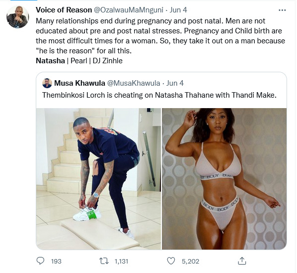 Thembinkosi Lorch Allegedly Cheating On Natasha Thahane With With Thandi Make 5