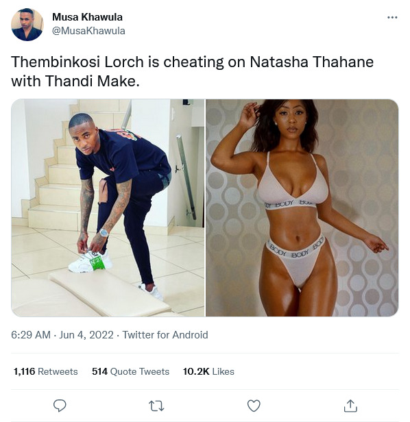 Thembinkosi Lorch Allegedly Cheating On Natasha Thahane With With Thandi Make 2