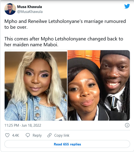 Mpho And Reneilwe &Quot;Yeye&Quot; Letsholonyane Allegedly Getting Divorced 2