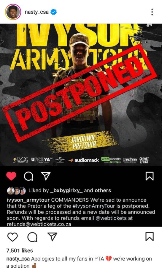 Nasty C Has Postponed The Ivyson Army Tour 2