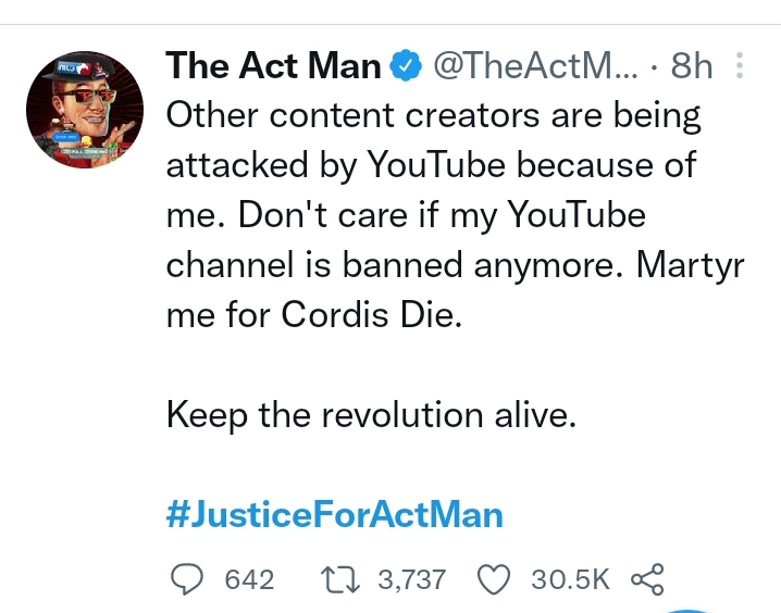 #Justiceforactman: Youtube Under Fire For Suspending Popular Creator Channel Over The Quantum Tv Debacle 3