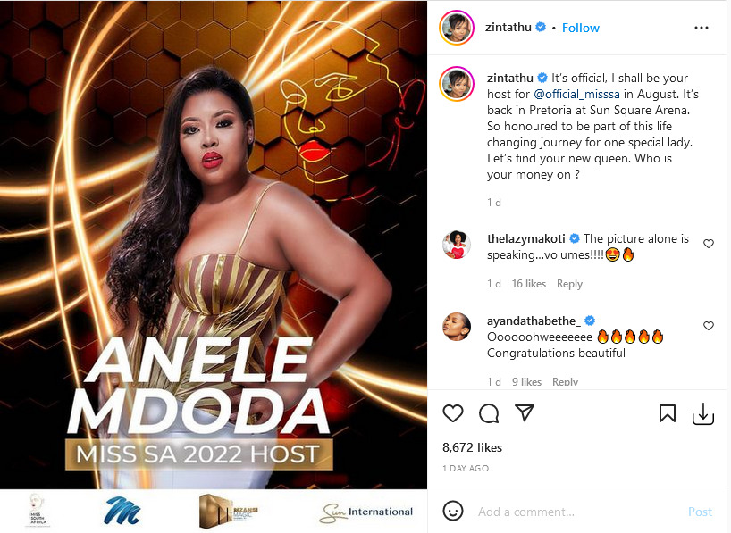 Miss Sa 2022 Final: Anele Mdoda &Quot;Honoured&Quot; To Be Host Event 2