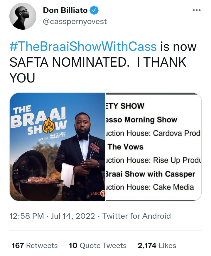 Cassper Bags His First Safta Nomination 2