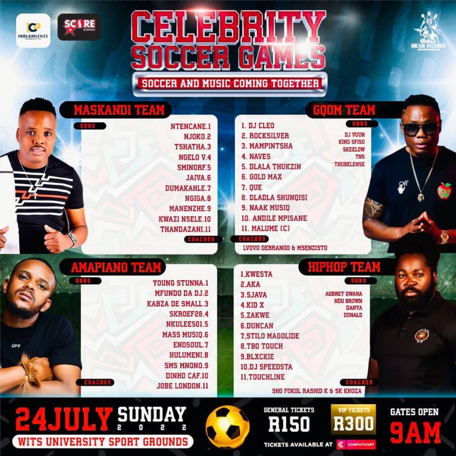 Celebrity Soccer Game: Here Are The Players For Gqom, Maskandi, Hip-Hop &Amp; Amapiano Team 1