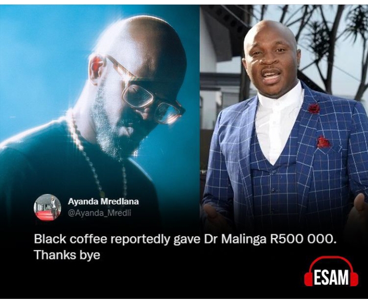 Black Coffee Reportedly Donated 500K To Struggling Compatriot, Dr Malinga 3