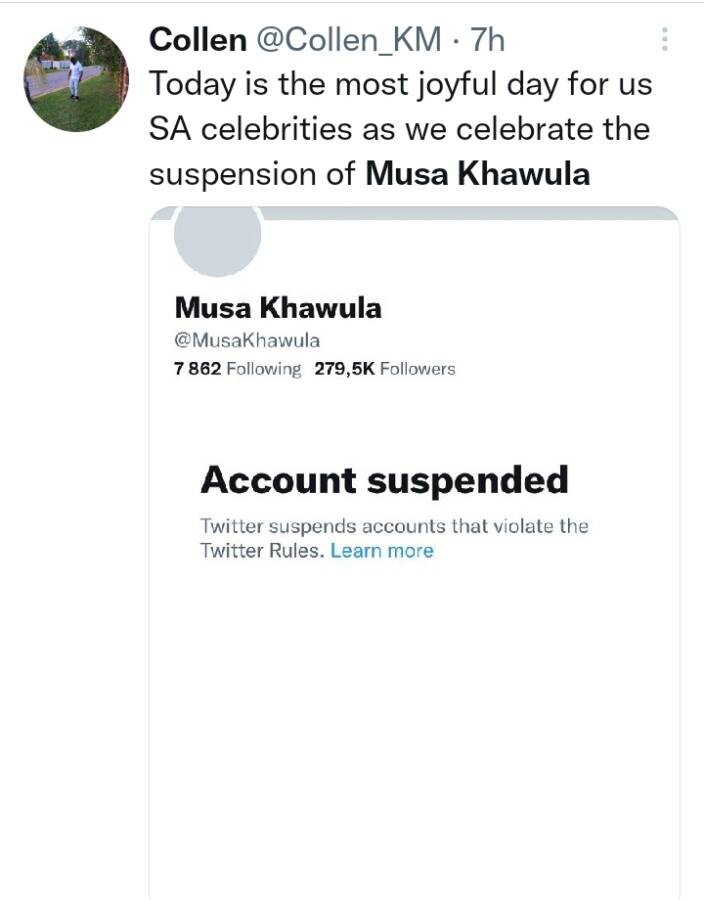 South Africans Celebrate As Twitter Suspends Musa Khawula'S Twitter Account 5