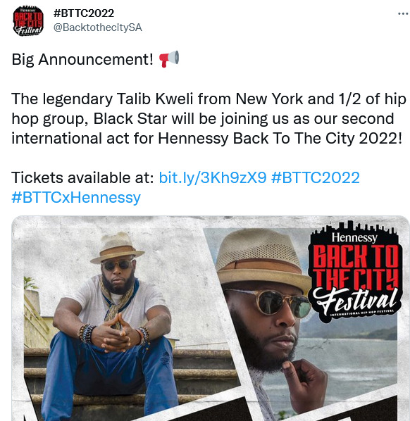 Talib Kweli Announced As Second Act In The Back To The City Lineup 2