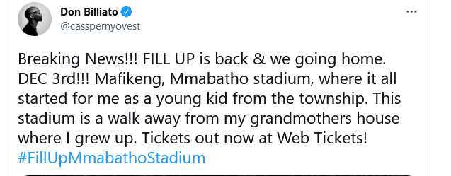Back To His Roots - Cassper Nyovest Taking &Quot;Fill Up&Quot; Concert To His Hometown (See Details) 3