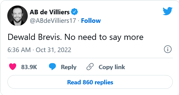 Ab De Villiers Celebrates Dewald Brevis, Twitter Reacts 2