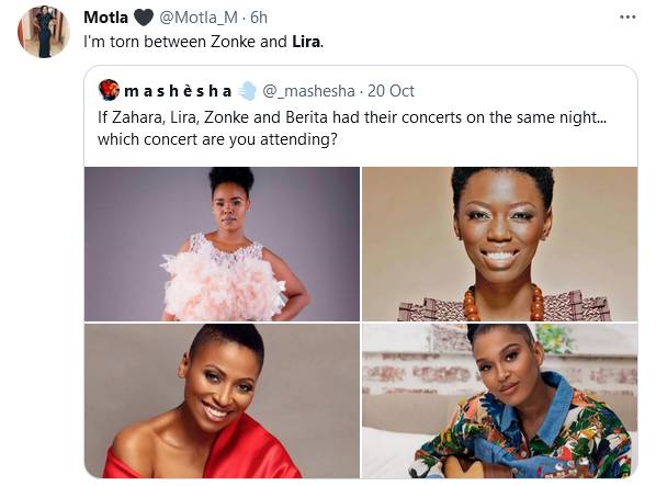 Zahara, Lira, Zonke &Amp; Berita: South Africans Speak On Whose Concert They Will Attend Given One Choice 2